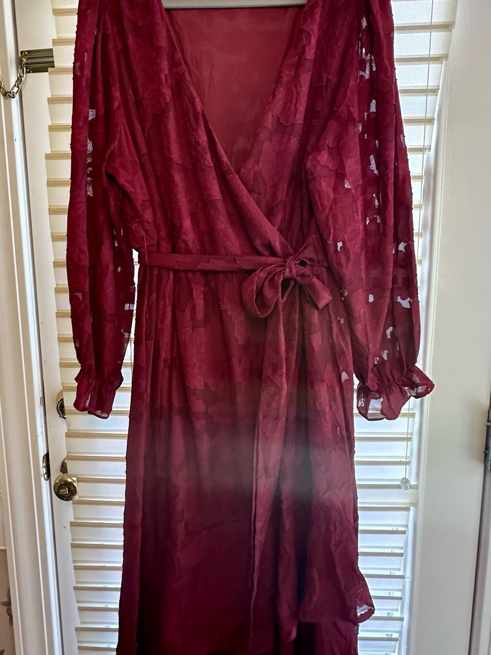 Talisea Burgundy Lace faux Wrap Dress with Tie Waist